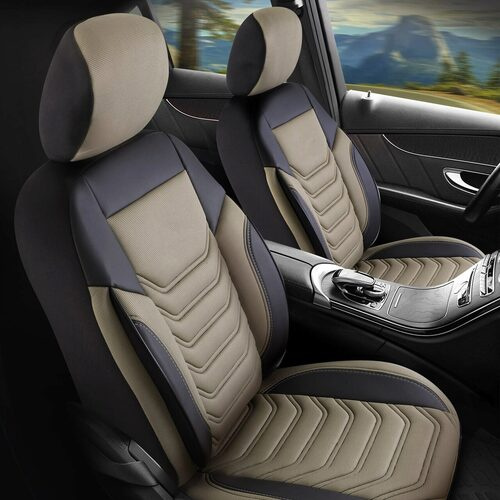 Set Huse Scaune Auto pentru Seat Ateca - Panda Florida, bej negru, 11 piese