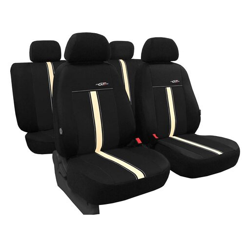 Set Huse Scaune Auto pentru Skoda Octavia - Pok-Ter GTR, Piele Ecologica, Negru - Bej, 9 piese