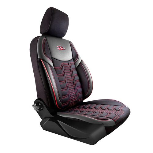 Set Huse Scaune Auto pentru Suzuki Ignis - Panda Berlina, negru cu cusatura rosie, 11 piese