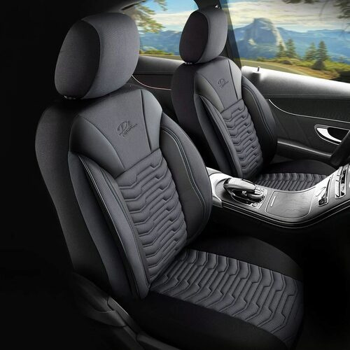 Set Huse Scaune Auto pentru Tesla Y - Panda Paris, negru gri, 11 piese