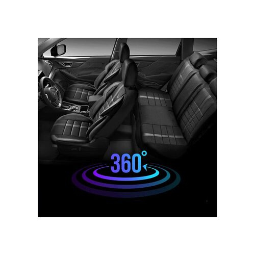 Set Huse Scaune Auto pentru Toyota Corolla - Panda Uludag, material textil cu piele ecologica, cu fermoare pentru bancheta rabatabila, negru cu gri, 11 piese
