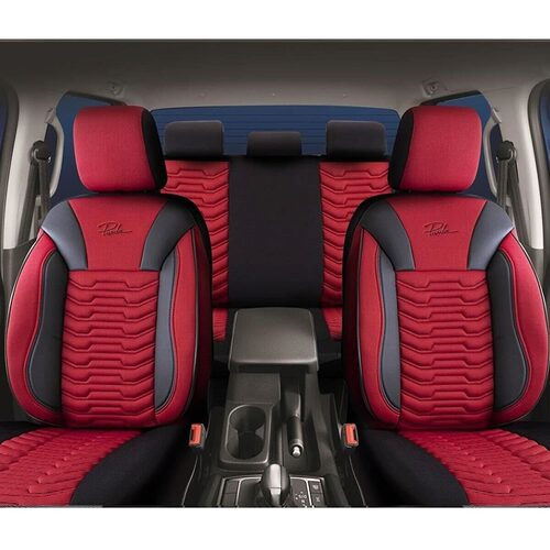 Set Huse Scaune Auto pentru Toyota Prius - Panda Paris, Rosu Negru, 11 piese