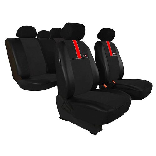 Set Huse Scaune Auto pentru Toyota RAV 4 - Pok-Ter GT8, Piele Ecologica si Material Textil tip Alcantara, Negru - Rosu, 9 piese