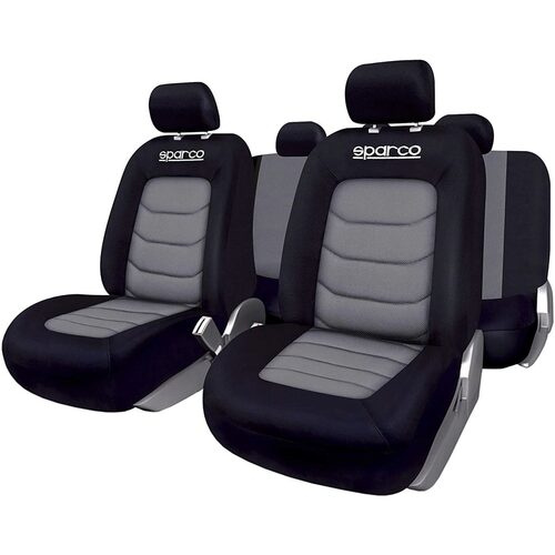 Set Huse Scaune Auto pentru Volkswagen Arteon - Sparco Ergo Sport, negru gri, 9 bucati