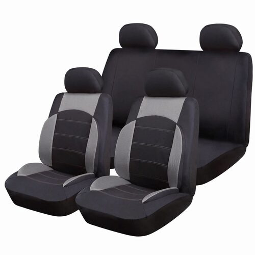Set Huse Scaune Auto pentru Volkswagen Arteon - RoGroup Sport Line Gri, cu fermoare pentru bancheta rabatabila, 9 bucati