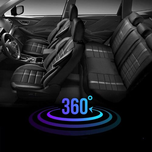 Set Huse Scaune Auto pentru Volkswagen Jetta - Panda Uludag, material textil cu piele ecologica, cu fermoare pentru bancheta rabatabila, negru cu gri, 11 piese
