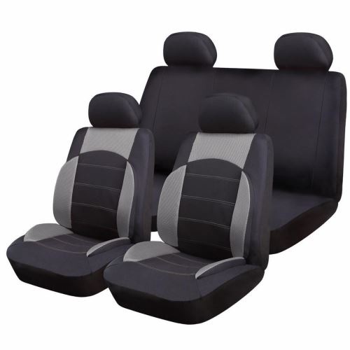 Set Huse Scaune Auto pentru Volkswagen Touran - RoGroup Sport Line Gri, cu fermoare pentru bancheta rabatabila, 9 bucati