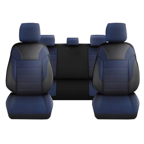 Set Huse Scaune Auto pentru Volvo XC60 - DeluxeBoss Classico, pentru bancheta rabatabila fractionata, 11 piese, albastru inchis