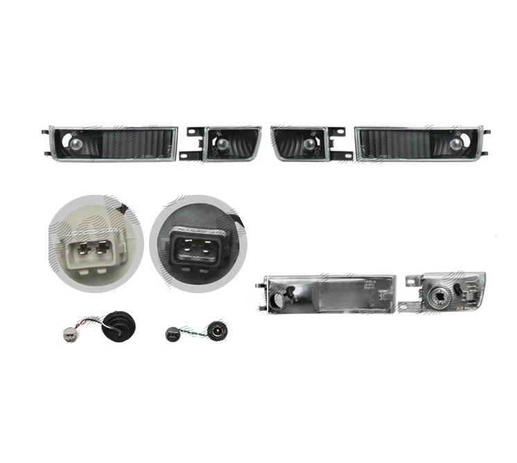 Set lampa semnalizare fata VW GOLF 3, 08.1991-04.1999, VENTO/JETTA (USA) (1H), 01.1992-10.1998, Taiwan, partea stanga+dreapta, cu lampa ceata fata,tip bec H3+PY21W, negru, transparent, cu mufa bec, tuning,