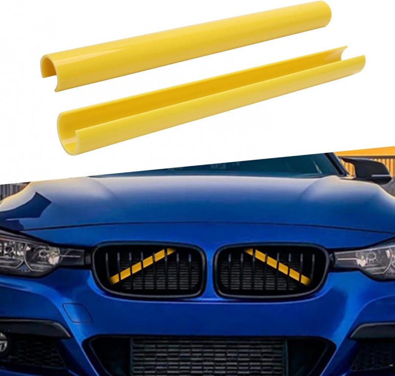 Set Ornamente V-brace Insertie Pentru Grile Centrale Bara Fata Compatibil Cu Bmw Seria 1 2 3 4 5 6 7 Galben FTRBMY