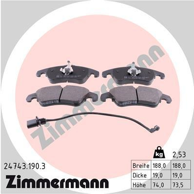 Set placute de frana 24743 190 3 ZIMMERMANN pentru Audi A6 Audi A5 Audi A4