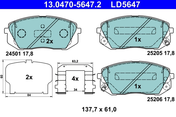 Set placute frana ATE KIA SOUL II (PS) 2014-2018 - 13.0470-5647.2