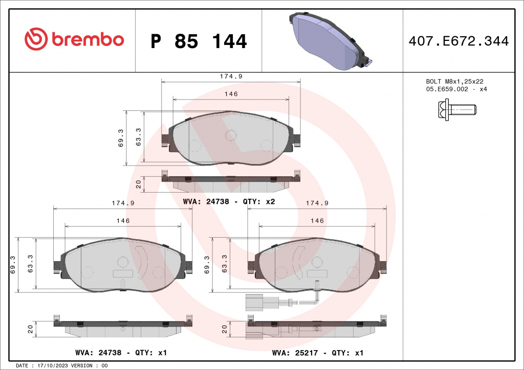 Set placute frana Brembo AUDI A3 (8V1, 8VK) 2012-2