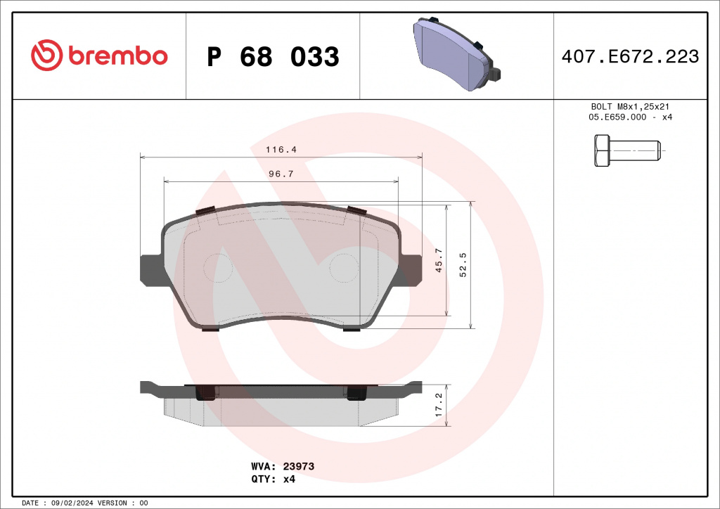 Set placute frana Brembo DACIA LOGAN pick-up (US_) 2008-2015 - P 68 033X