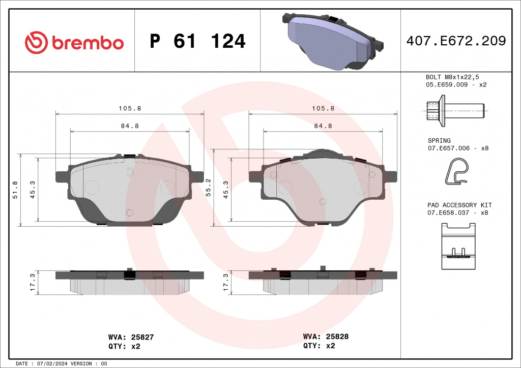 Set placute frana Brembo DS DS 7 Crossback (J4_, JR_, JC_) 2017-2025 - P 61 124