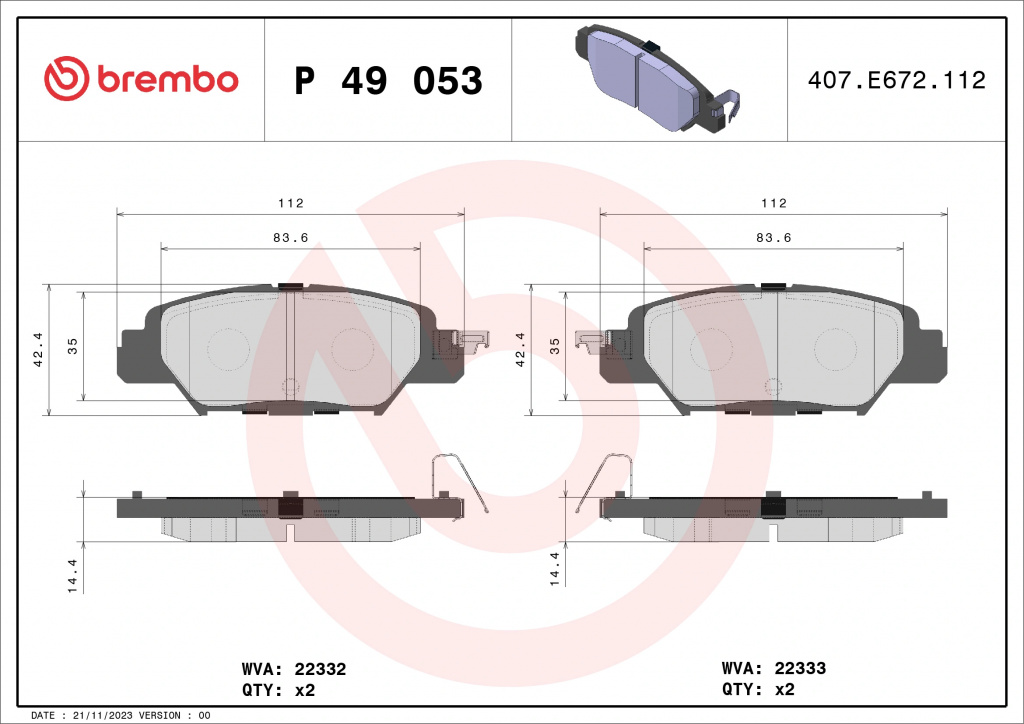 Set placute frana Brembo MAZDA (CHANGAN) CX-5 (KF) 2017-2022 - P 49 053