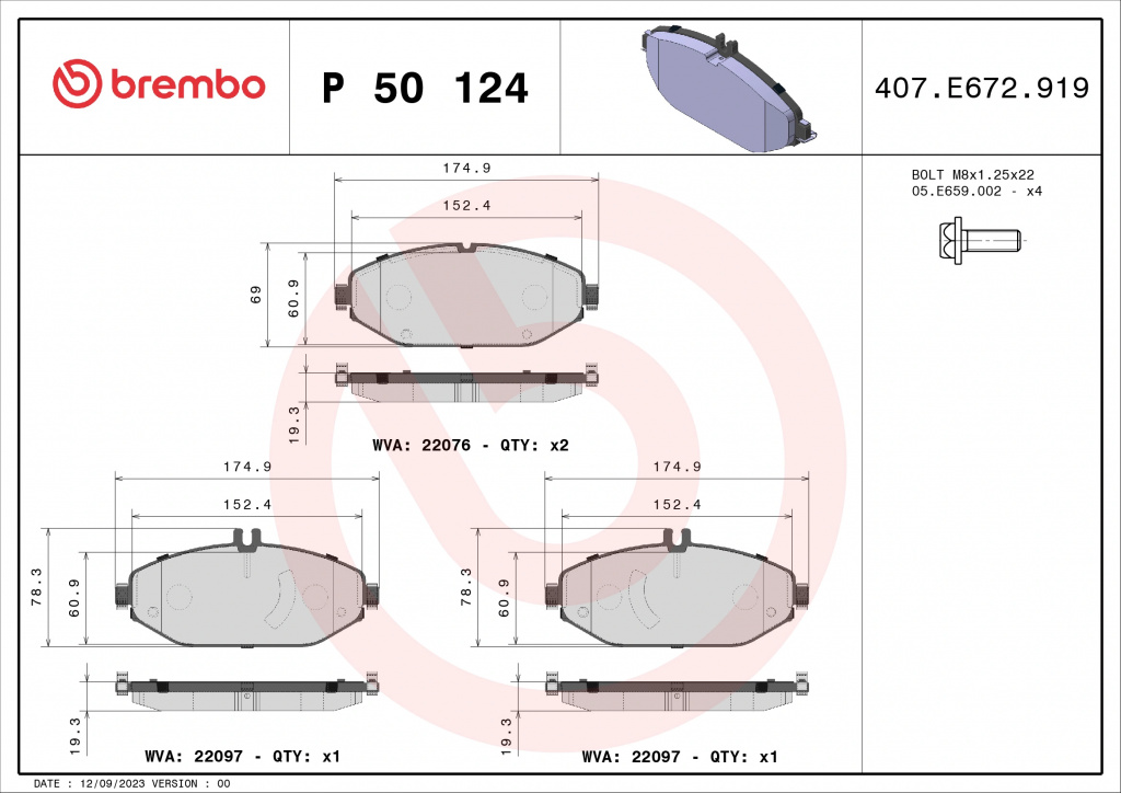 Set placute frana Brembo MERCEDES-BENZ E-CLASS Cabriolet (A238) 2017-2025 - P 50 124