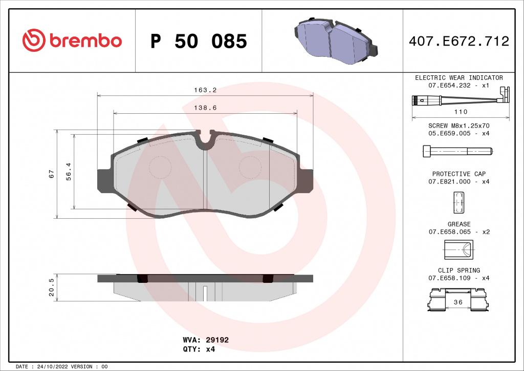 Set placute frana Brembo MERCEDES-BENZ SPRINTER 3,5-t Tourer Bus (B907) 2018-2025 - P 50 085