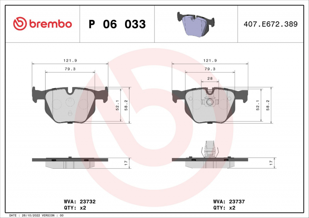 Set placute frana, BREMBO P 06 033 pentru BMW 5 (E60), 5 Touring (E61) 20042010