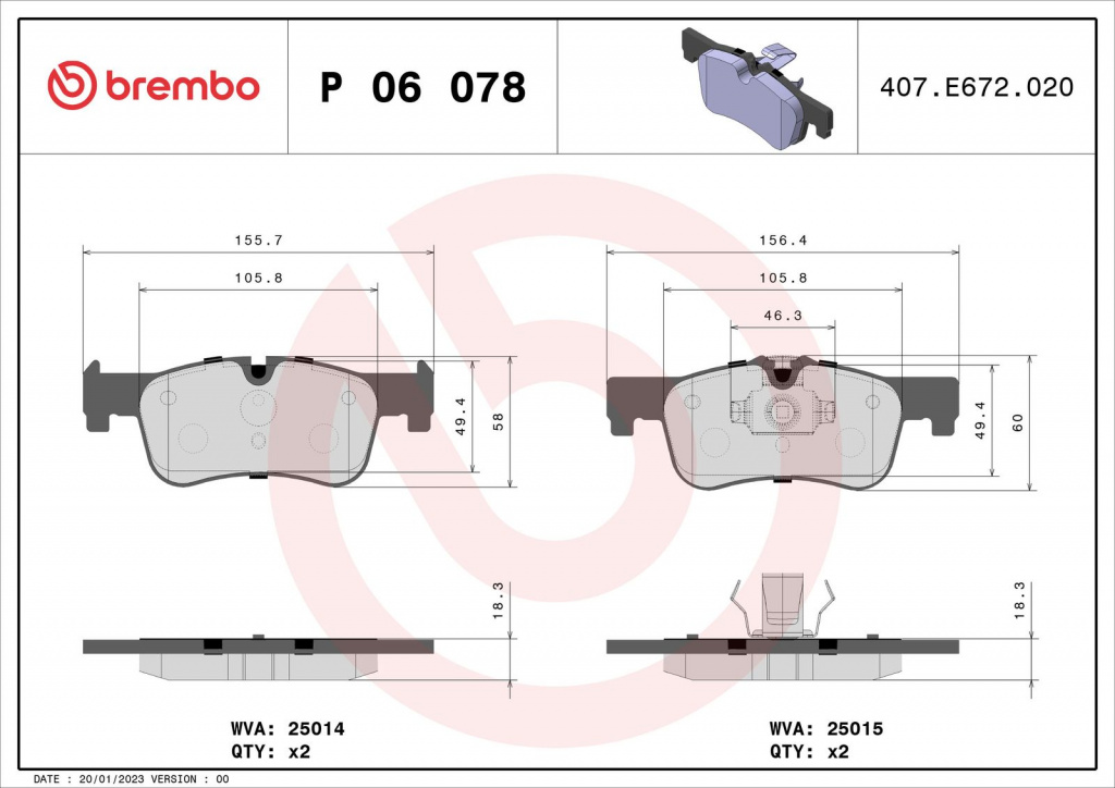Set placute frana, BREMBO P 06 078X pentru BMW 1 (F20), 2 cupe (F22, F87) 2012-2021
