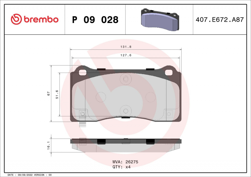 Set placute frana, BREMBO P 09 028 pentru TESLA MODEL 3 (5YJ3), MODEL 3 (5YJ3) de la 2017