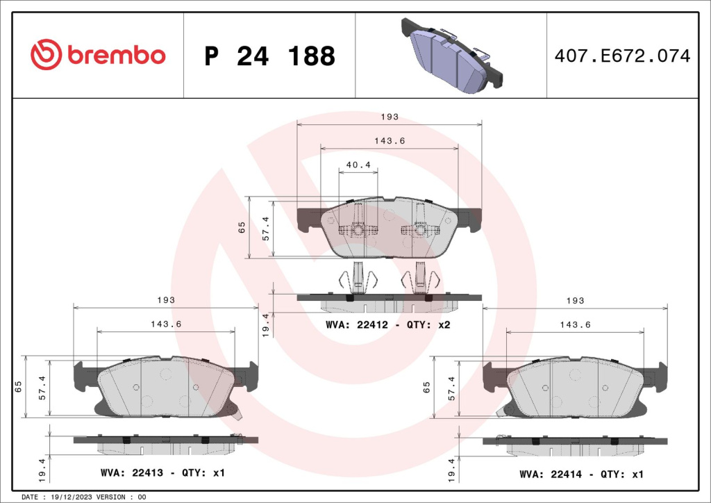 Set placute frana, BREMBO P 24 188 pentru FORD FOCUS IV (HN), GALAXY III (CK) de la 2015