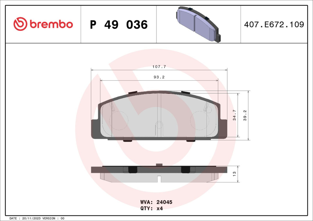 Set placute frana, BREMBO P 49 036 pentru MAZDA 32