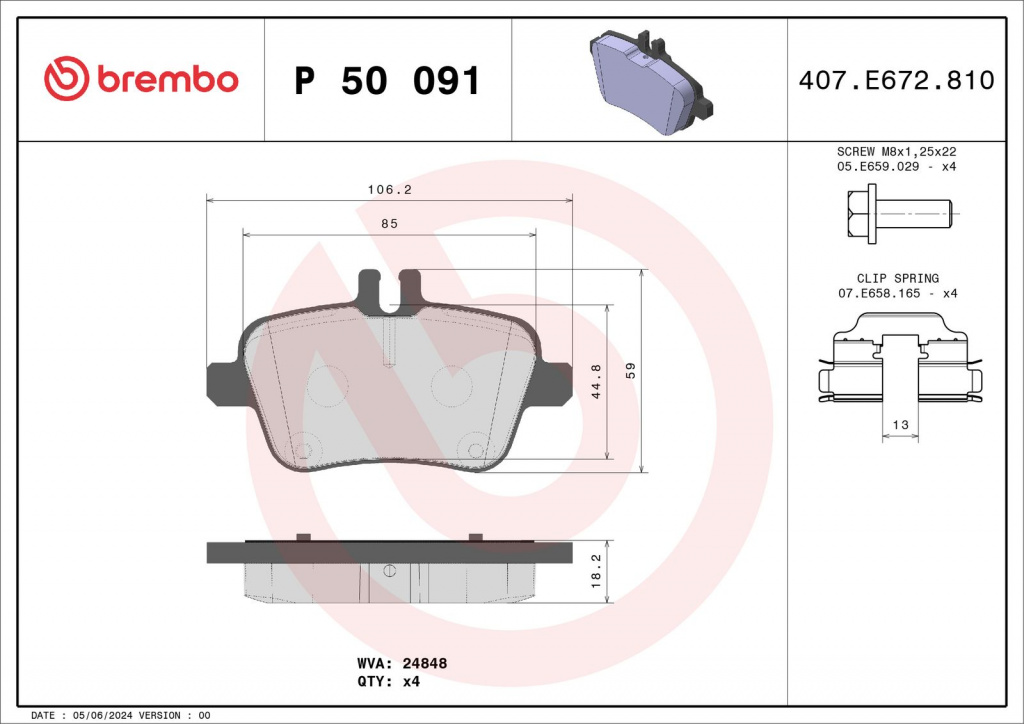 Set placute frana, BREMBO P 50 091 pentru MERCEDES-BENZ A-CLASS (W176), CLA cupe (C117) 2013-2019