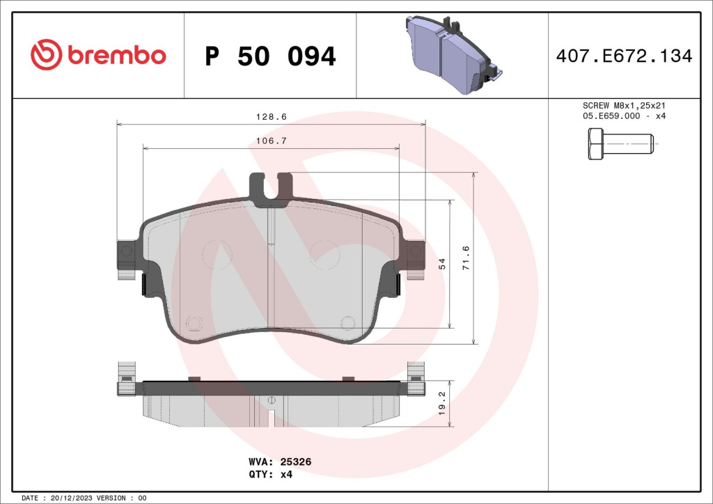 Set placute frana, BREMBO P 50 094 pentru MERCEDES-BENZ A-CLASS (W176), CLA cupe (C117) 2013-2019