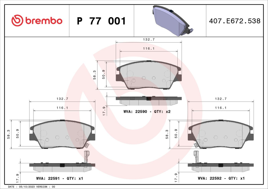 Set placute frana, BREMBO P 77 001 pentru SSANGYONG TIVOLI, TIVOLI de la 2015