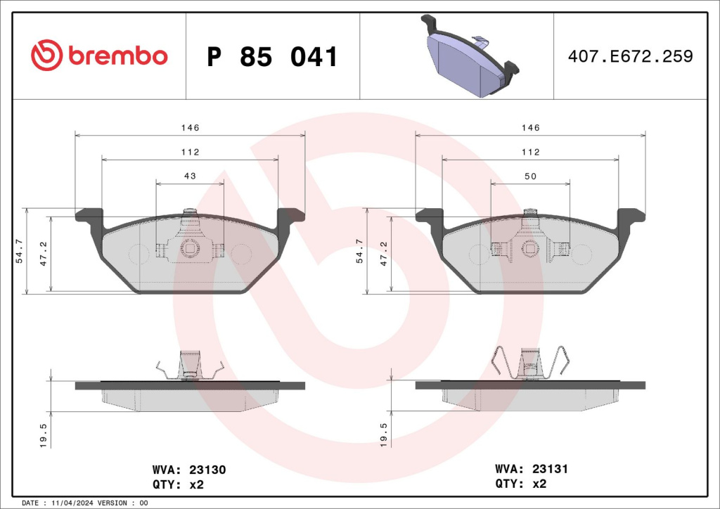 Set placute frana, BREMBO P 85 041 pentru AUDI A1 (8X1, 8XK), FABIA II Praktik (545) 2006-2014