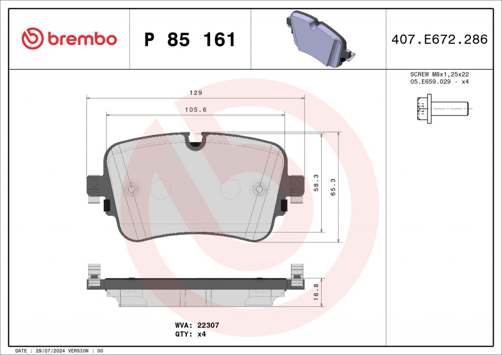 Set placute frana, BREMBO P 85 161 pentru AUDI A6 Allroad C8 (4AH), Q8 (4MN, 4MT) de la 2018