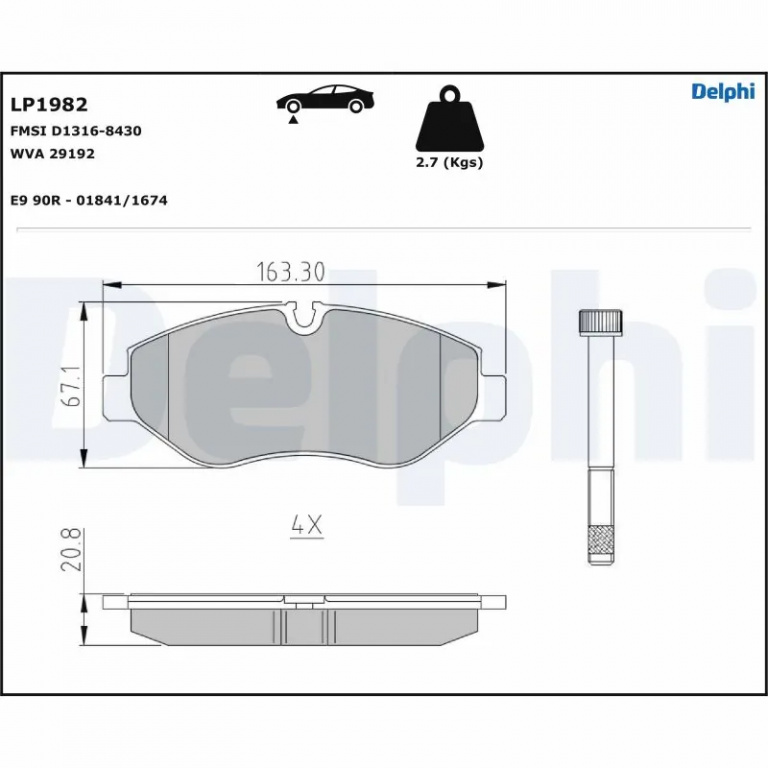 Set placute frana Delphi MERCEDES-BENZ SPRINTER 3-t caroserie (B910) 2018-2025 - LP1982
