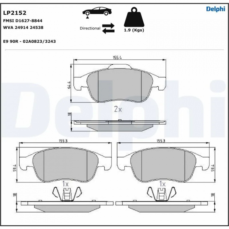 Set placute frana Delphi RENAULT MEGANE III Combi Van (KZ0/1) 2009-2015 - LP2152