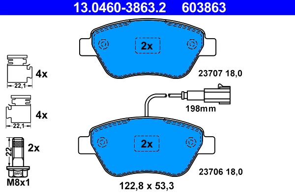 Set placute frana,frana disc ATE 13.0460-3863.2 pentru FIAT 500 C (312_) 2009-2018