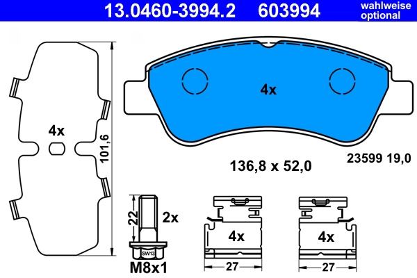 set placute frana,frana disc ATE 13.0460