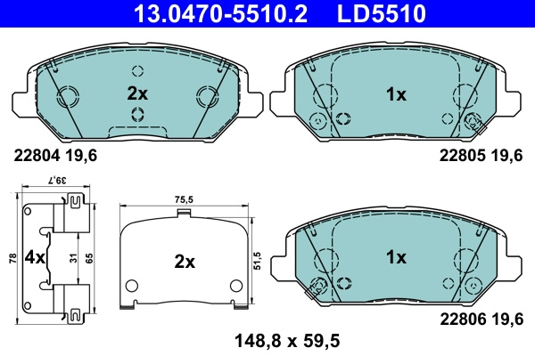 Set placute frana,frana disc ATE 13.0470-5510.2 pentru HYUNDAI i30 (PDE, PD, PDEN) 2016-2025