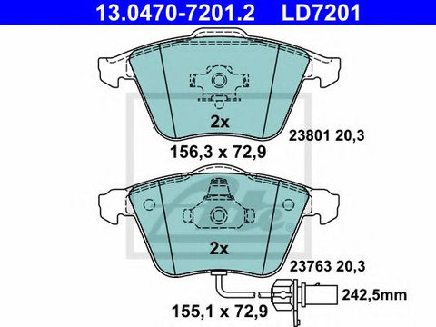 Set placute frana,frana disc AUDI A4 Cabriolet (8H7, B6, 8HE, B7) (2002 - 2009) ATE 13.0470-7201.2