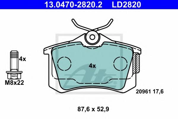 Set placute frana,frana disc AUDI A4 limuzina (8D2, B5), AUDI A8 limuzina (4D2, 4D8), AUDI A3 (8L1) - ATE 13.0470-2820.2