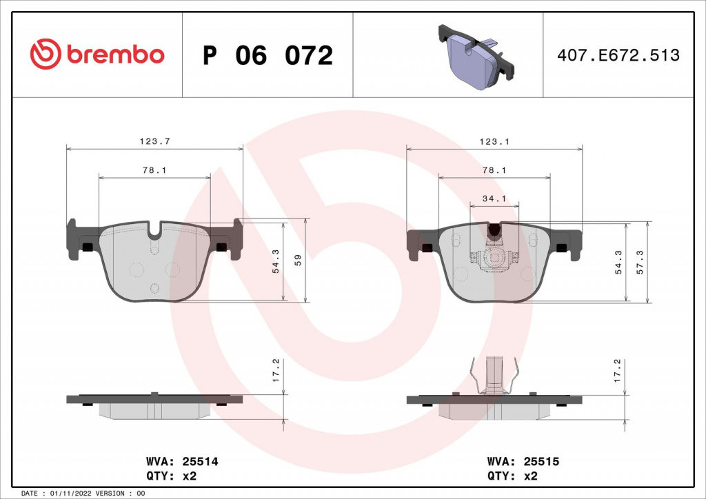 Set placute frana,frana disc BREMBO P 06 072 pentr
