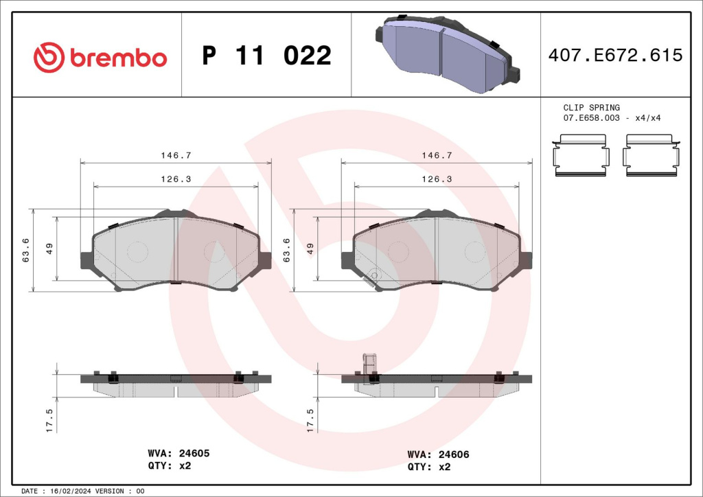 Set placute frana,frana disc BREMBO P 11 022