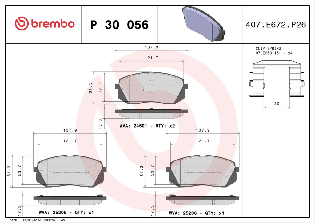 Set placute frana,frana disc BREMBO P 30 056X pentru HYUNDAI KONA (OS, OSE, OSI)