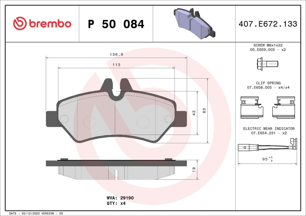 Set placute frana,frana disc BREMBO P 50 084