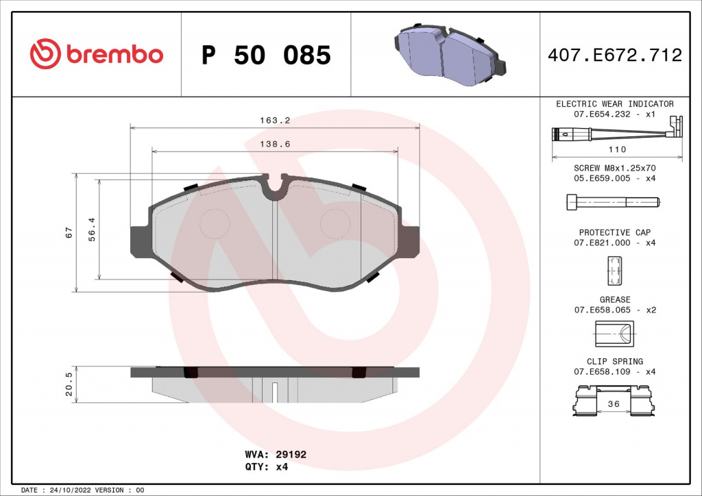 Set placute frana,frana disc BREMBO P 50 085