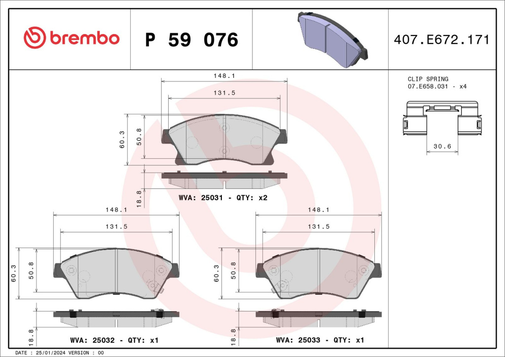 Set placute frana,frana disc BREMBO P 59 076