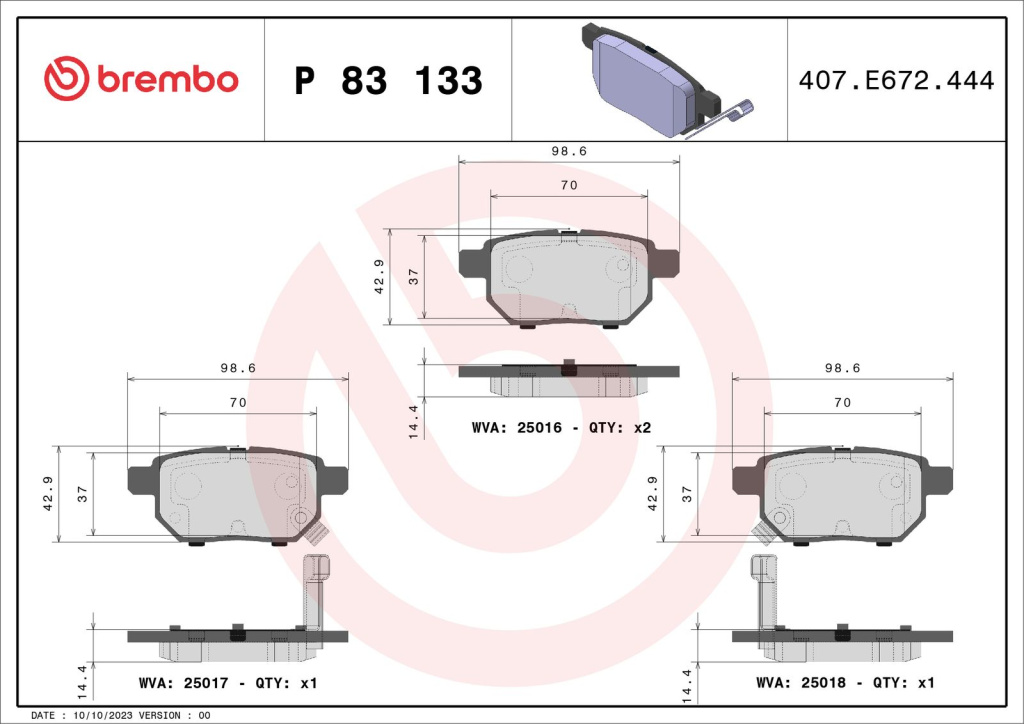 Set placute frana,frana disc BREMBO P 83 133