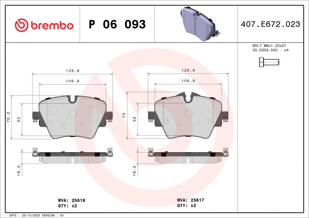 Set placute frana,frana disc BREMBO P06093 pentru BMW 1 (F40) 2019 2020 2021 2022 2023 2024 2025
