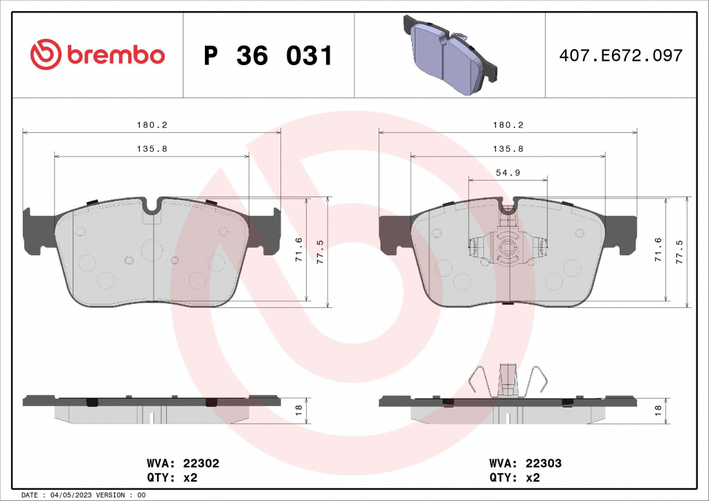 Set placute frana,frana disc BREMBO P36031 pentru masina JAGUAR XF II (X260) 2015 2016 2017 2018 2019 2020 2021 2022 2023 2024 2025