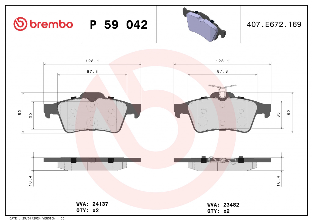 Set placute frana,frana disc BREMBO P59042 se potriveste la FORD AUSTRALIA FOCUS hatchback (LZ) 2015 2016 2017 2018 2019 2020