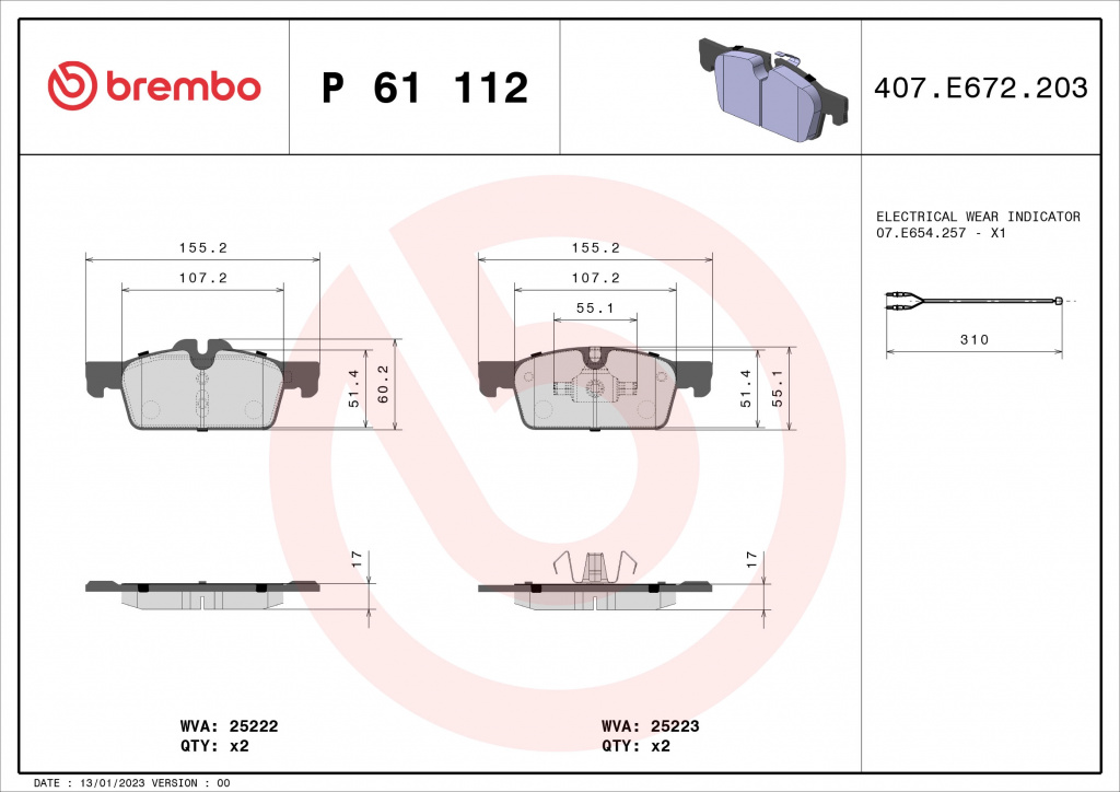 Set placute frana,frana disc BREMBO P61112 la masina PEUGEOT 508 SW caroserie inchisa/combi (8E_) 2011 2012 2013 2014 2015 2016 2017 2018
